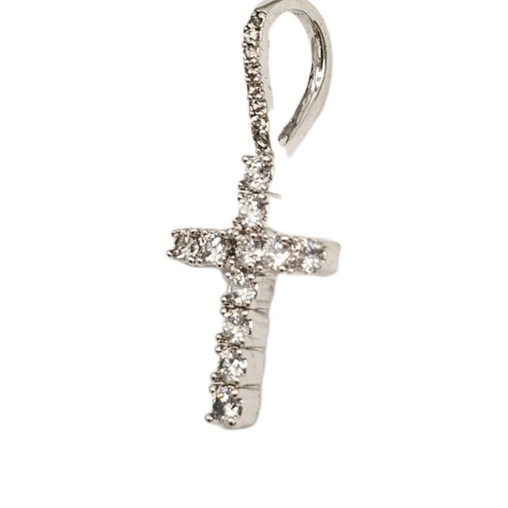 GLD Micro Diamond Simulant Cross in White Gold Iced Signed Necklace Pendant - Picture 1 of 5